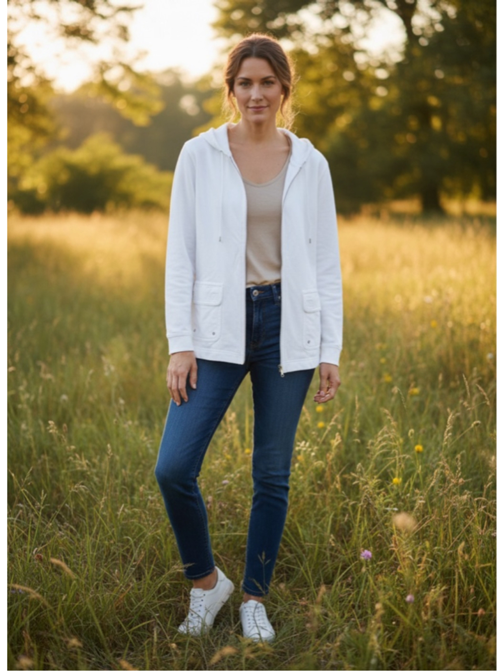 LAUREN JEANS Co. Ralph Lauren White Full-Zip Hoodie Size L